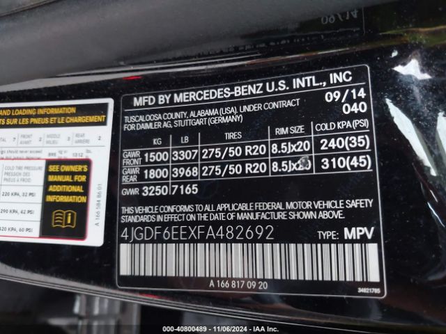 4JGDF6EEXFA482692 Mercedes-Benz Gl 450 4matic