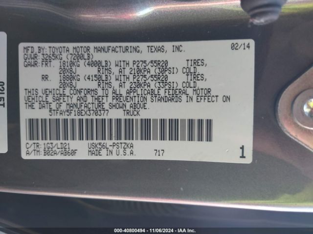 5TFAY5F18EX370377 Toyota Tundra 1794 5.7l V8