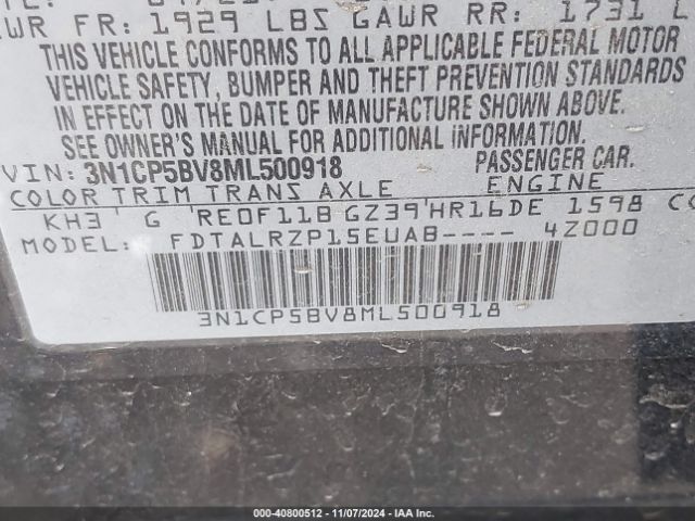 3N1CP5BV8ML500918 Nissan Kicks S Xtronic Cvt