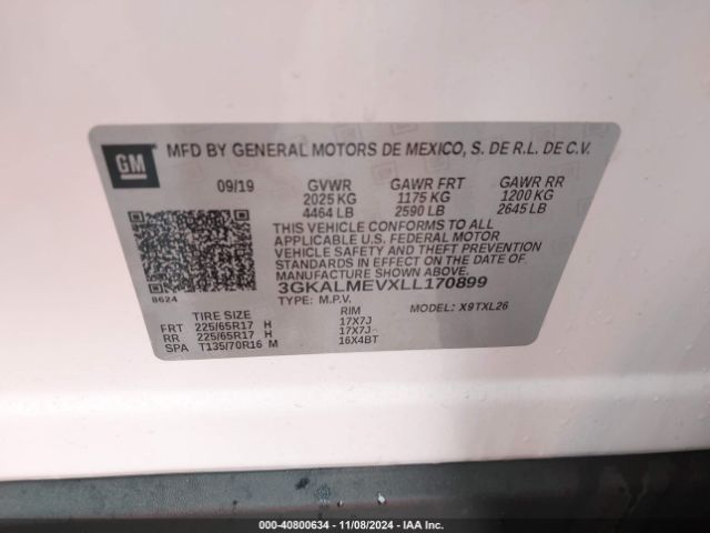 3GKALMEVXLL170899 GMC Terrain Fwd Sle
