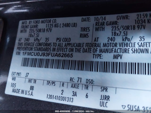 Ford Escape Titanium 2015 1FMCU0J93FUA62665 Image 9