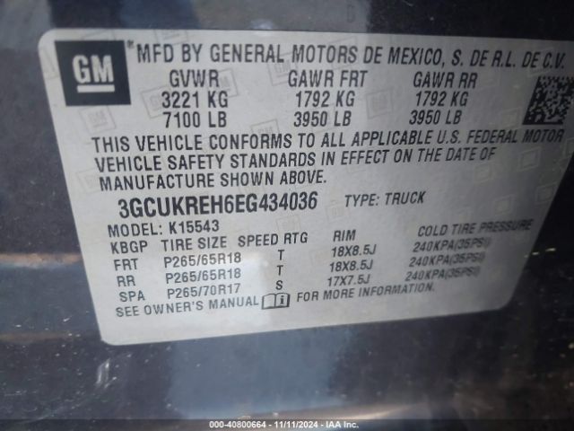 3GCUKREH6EG434036 Chevrolet Silverado 1500 1lt