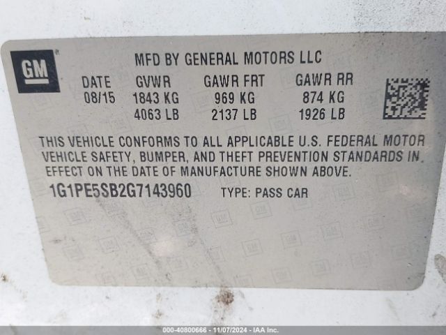 1G1PE5SB2G7143960 Chevrolet Cruze Limited 1lt Auto