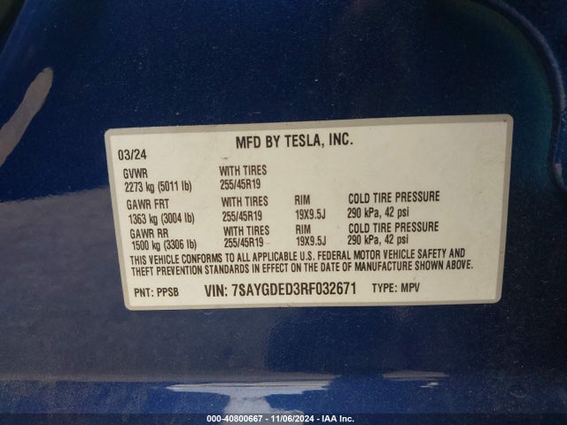 2024 TESLA MODEL Y 7SAYGDED3RF032671 Photo 8