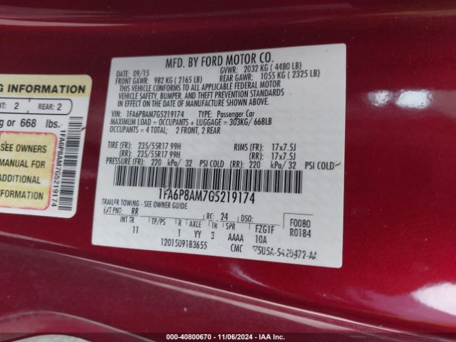 1FA6P8AM7G5219174 Ford Mustang V6