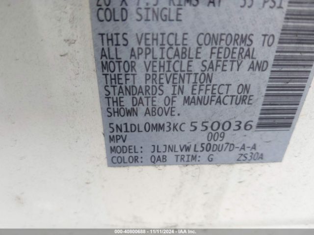 5N1DL0MM3KC550036 Infiniti QX60 LUXE