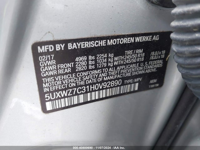 5UXWZ7C31H0V92890 BMW X3 Sdrive28i