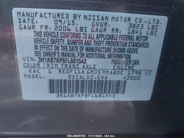 Nissan SENTRA SV 2015 3N1AB7AP8FL681543 Image 9