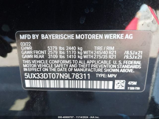 5UX33DT07N9L78311 BMW X4 Xdrive30i