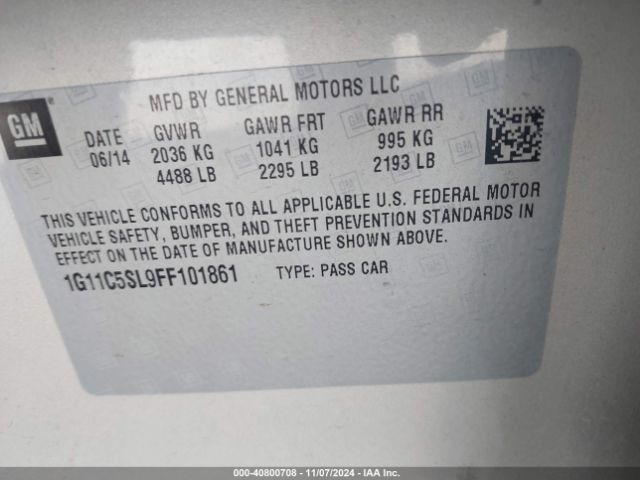 1G11C5SL9FF101861 Chevrolet MALIBU 1LT
