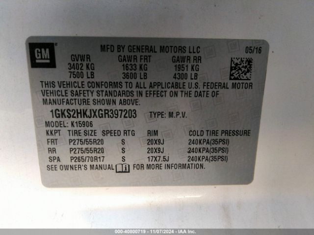1GKS2HKJXGR397203 GMC YUKON XL DENALI