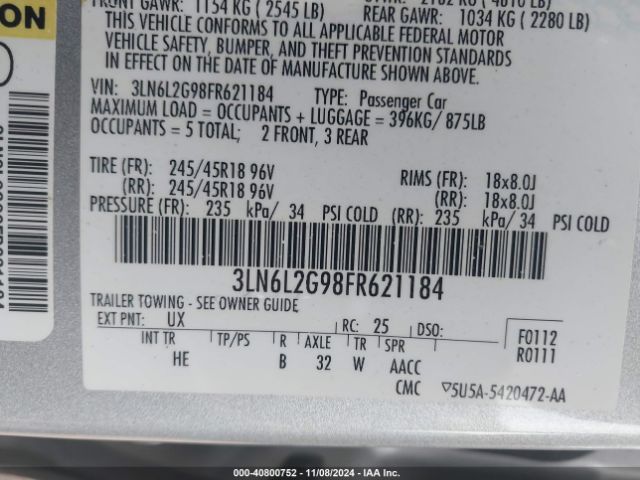 3LN6L2G98FR621184 Lincoln MKZ
