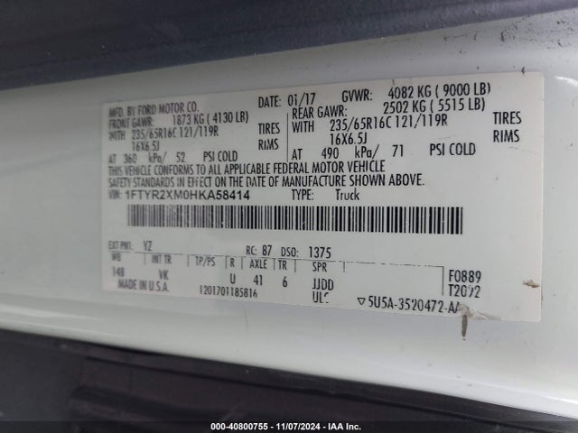 Ford Transit-250 2017 1FTYR2XM0HKA58414 Image 9