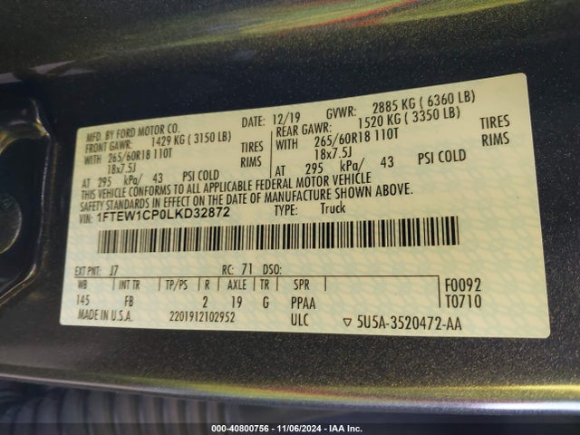 Ford F-150 Xlt 2020 1FTEW1CP0LKD32872 Image 9