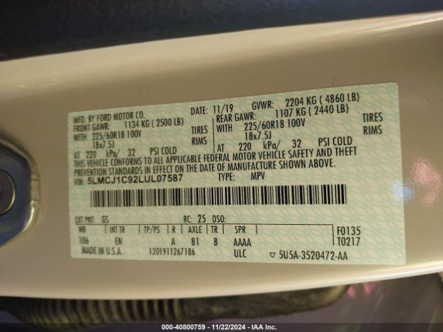 5LMCJ1C92LUL07587 Lincoln Corsair Standard