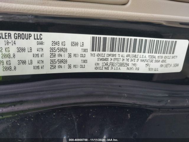 1C4RJFBG1FC685294 Jeep Grand Cherokee Limited