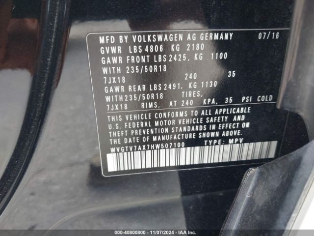 WVGTV7AX7HW507100 Volkswagen Tiguan 2.0t Sport