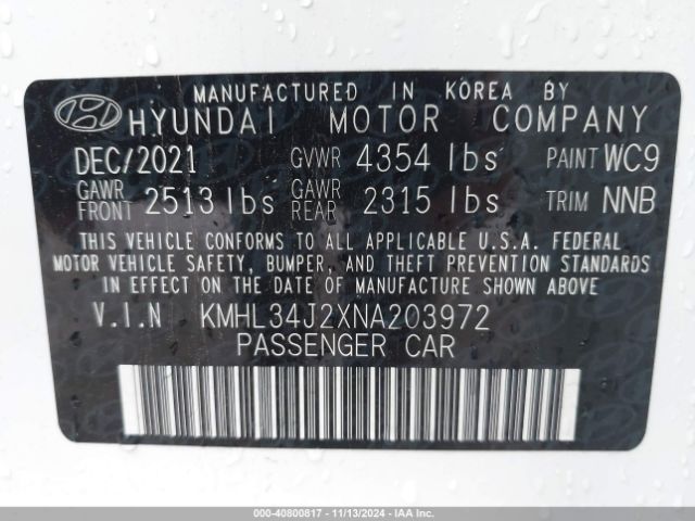 KMHL34J2XNA203972 Hyundai Sonata Limited