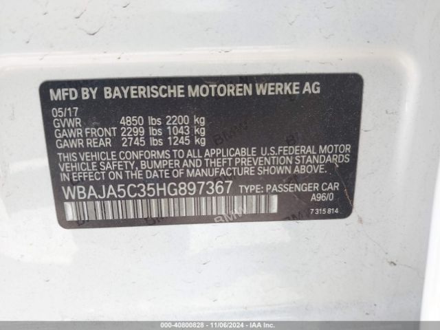 WBAJA5C35HG897367 BMW 530I
