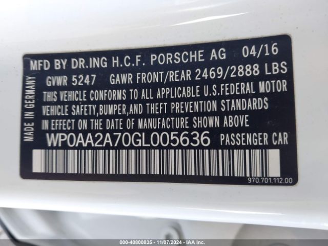 WP0AA2A70GL005636 Porsche PANAMERA 4