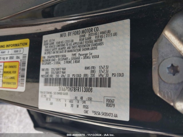 Ford FUSION SE 2015 3FA6P0H78FR113006 Image 9