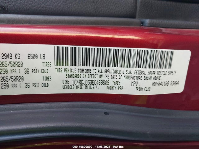 Dodge DURANGO LIMITED 2014 1C4RDJDG3EC468609 Image 9