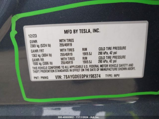 7SAYGDEE0PA198374 Tesla Model Y Awd/long Range Dual Motor All-wheel Drive