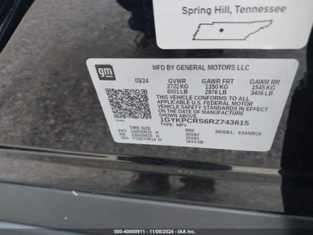 1GYKPCRS6RZ743615 Cadillac Xt6 Premium Luxury