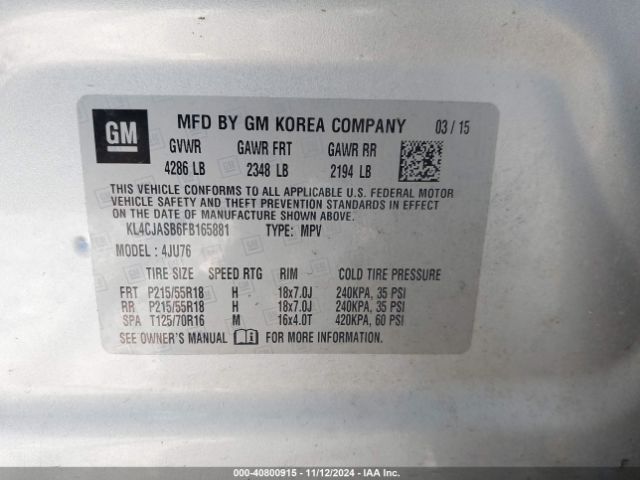 KL4CJASB6FB165881 Buick Encore
