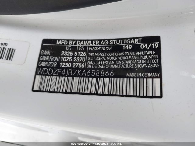 WDDZF4JB7KA658866 Mercedes-Benz E 300