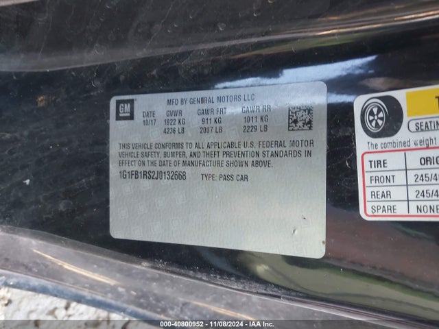 Chevrolet Camaro 1lt 2018 1G1FB1RS2J0132668 Image 9