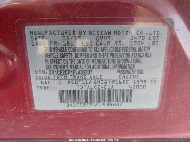 Nissan Versa Note S Plus 2015 3N1CE2CP1FL435207 Image 9