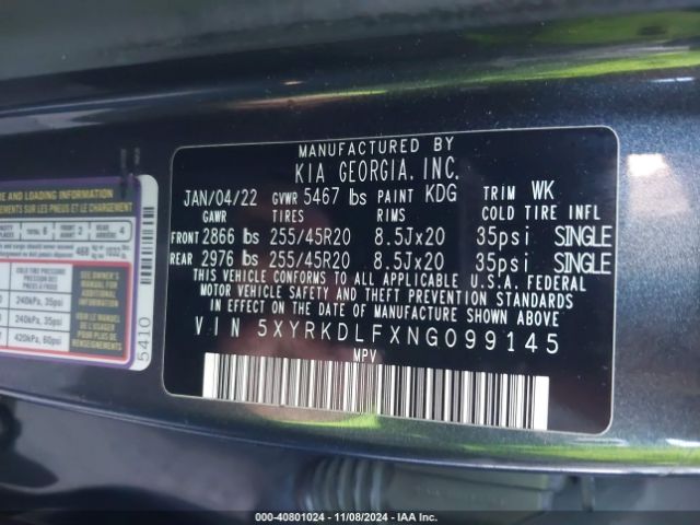 5XYRKDLFXNG099145 KIA SORENTO SX