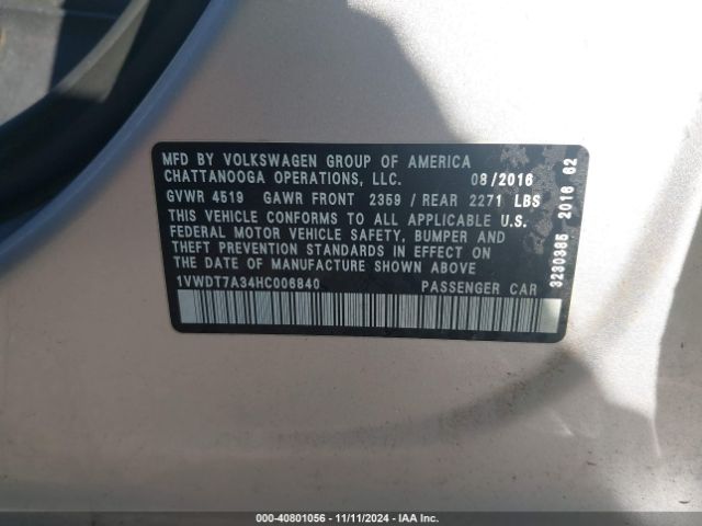 1VWDT7A34HC006840 Volkswagen Passat 1.8t R-line