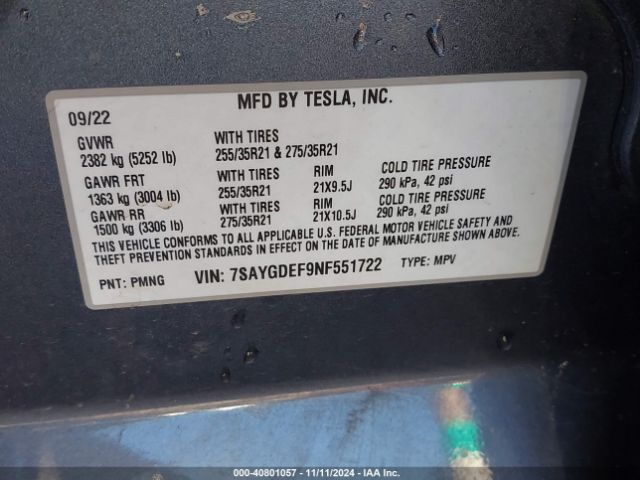 7SAYGDEF9NF551722 Tesla Model Y Performance Dual Motor All-wheel Drive