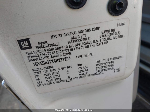 2004 CADILLAC ESCALADE 1GYEC63TX4R221204 Photo 8