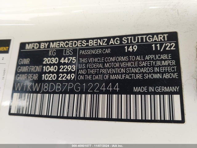 W1KWJ8DB7PG122444 Mercedes-Benz C 300 Coupe