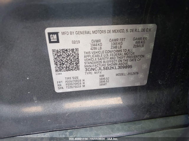 Chevrolet Trax Lt 2019 3GNCJLSB2KL309895 Image 9