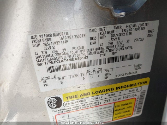 Ford Expedition Limited Max 2021 1FMJK2AT4MEA56143 Image 9