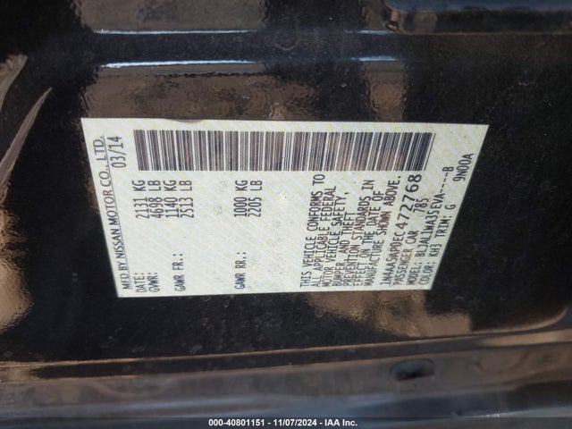 Nissan Maxima 3.5 Sv 2014 1N4AA5AP0EC472768 Image 9
