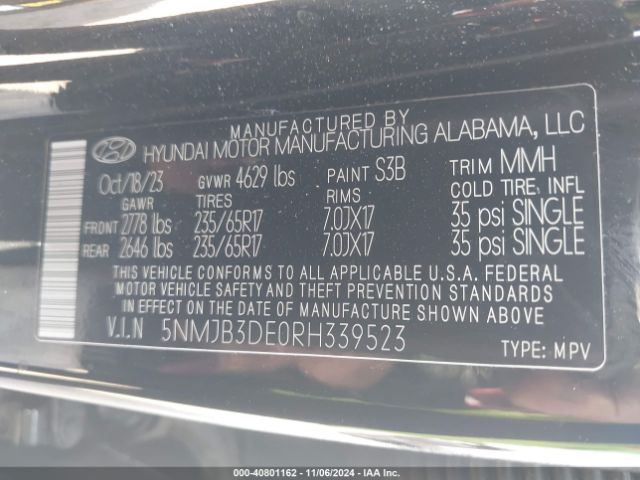 5NMJB3DE0RH339523 Hyundai TUCSON SEL