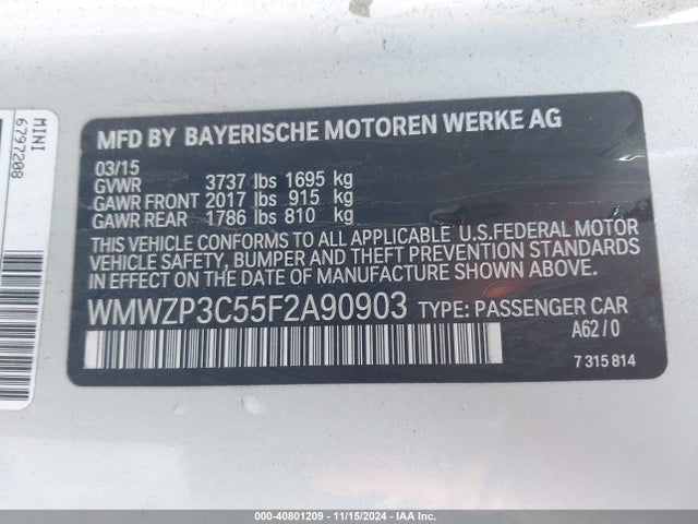 2015 MINI CONVERTIBLE WMWZP3C55F2A90903 Photo 8