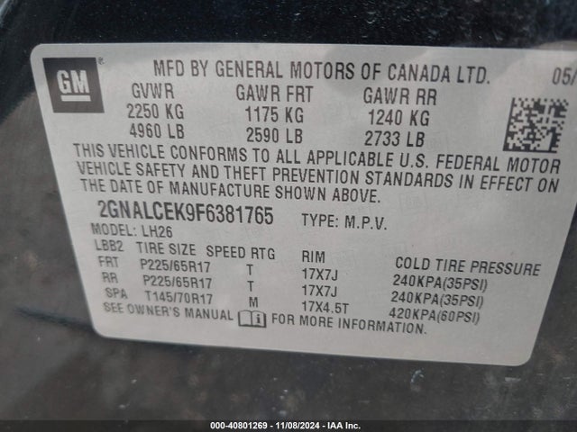 Chevrolet Equinox 2lt 2015 2GNALCEK9F6381765 Image 9