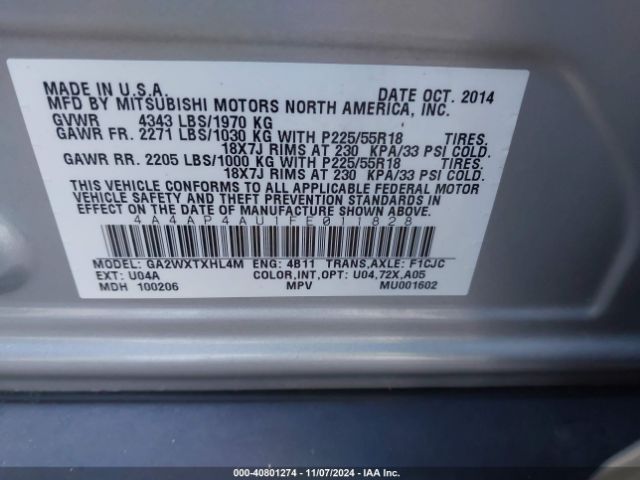 4A4AP4AU1FE011828 Mitsubishi Outlander Sport Se