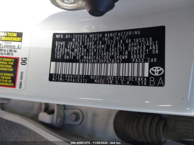 5YFBURHE9HP678247 Toyota COROLLA LE