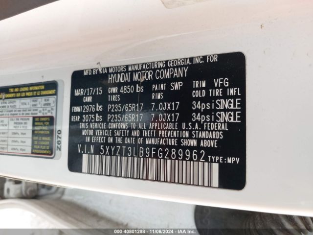 5XYZT3LB9FG289962 Hyundai Santa Fe Sport 2.4l