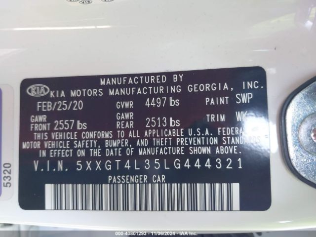 5XXGT4L35LG444321 KIA Optima Se