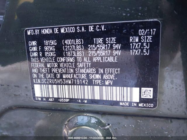 3CZRU5H53HM719142 Honda HR-V EX