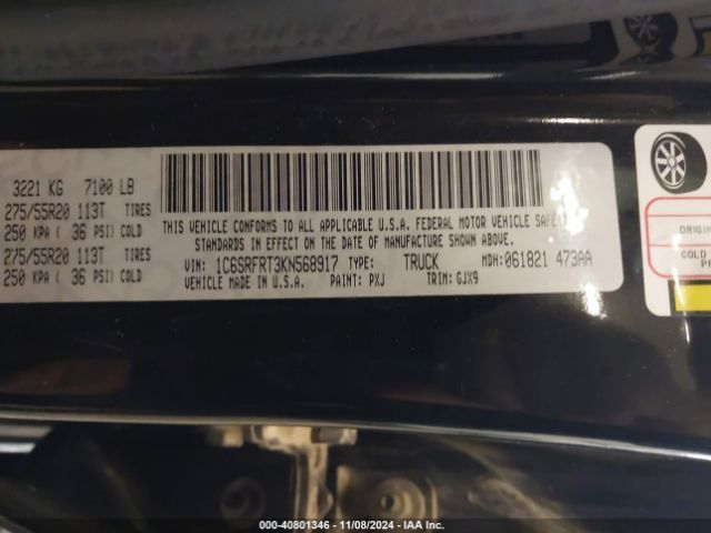 1C6SRFRT3KN568917 RAM 1500 Laramie  4x4 6'4 Box