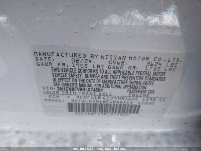 Nissan Versa 1.6 Sr 2024 3N1CN8FV9RL874804 Image 9
